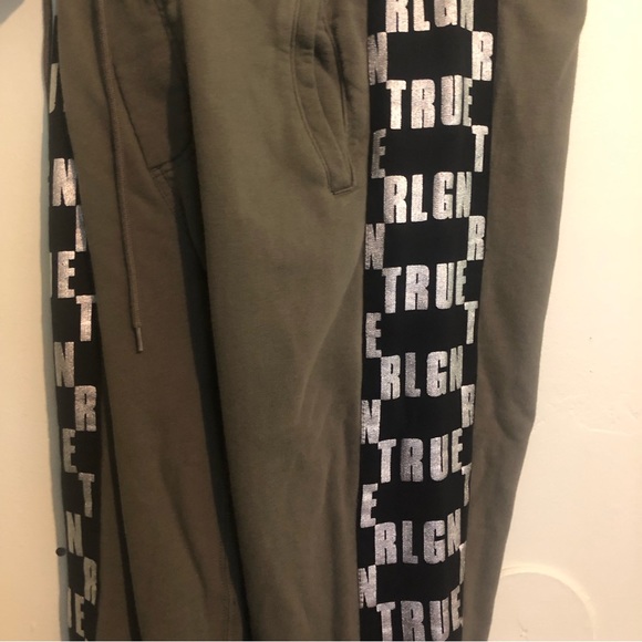True Religion Men’s Joggers in Olive with Silver Logo on Sides on Black, size M - Picture 2 of 7